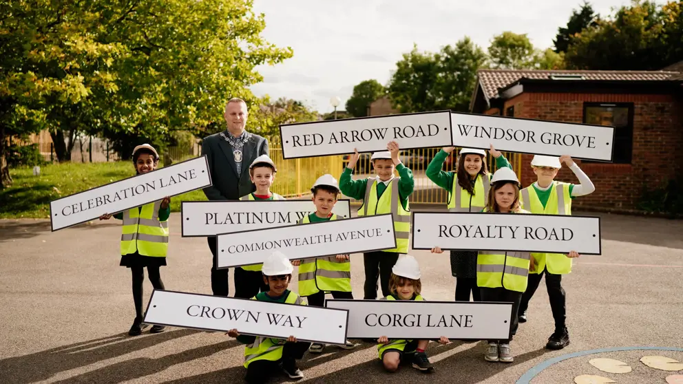 Winners from Sheddingdean Community Primary School and Mayor Cllr Peter Chapman